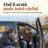 Imagine cu caracter ilustrativ: Fiul îi arată unde intră vârful. Un gest, un hohot de râs, și tata coboară singur.