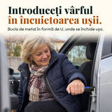 Imagine cu caracter ilustrativ: Introduceți vârful în încuietoarea ușii. Bucla de metal în formă de U, unde se închide ușa.